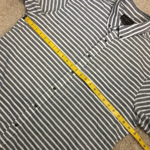 Black Brown 1826 Burton Grey and White Striped Button Down Casual Shirt - Picture 13 of 16